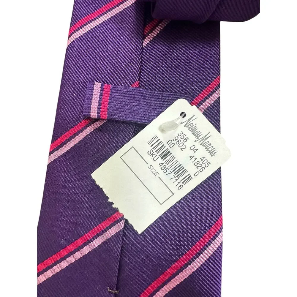 Turnbull & Asser Neiman Marcus Silk Tie Purple Pink Striped Handmade England NWT
